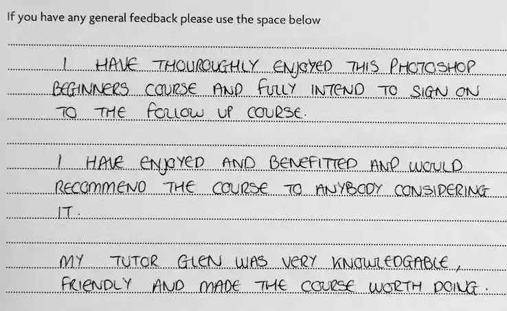 Photoshop Lessons Student Feedback and Testimonial