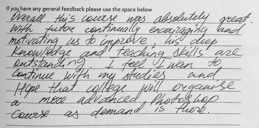 Photoshop Lessons Student Feedback and Testimonial